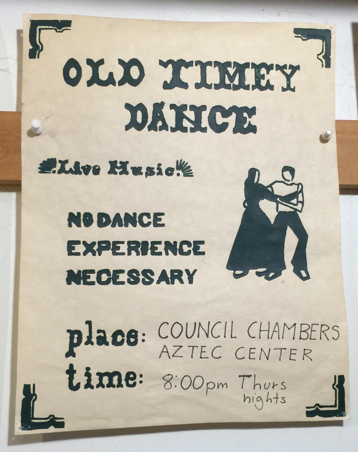 A poster for the Old Time dances organized by Ryan Thomson and held at San Diego State University in 1975