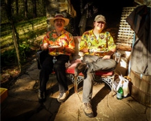 Fiddling Thomsons, Ryan and Brennish, taking a break at a mardigras cajun gig