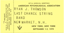 Ryan Thomson presents a paper at the American Psychological Association 87th Annual Meeting, and registers as his performing ensemble - Last Chance String Band