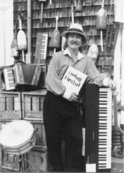 Ryan Thomson, leader of the Swing Pirates band, photo taken in New Castle, New Hampshire