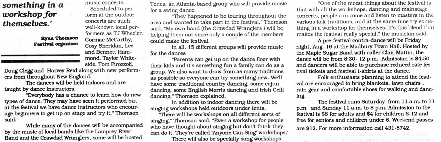Foster's Showcase article for the Great Bay Folk festival, August 17 and 18, 1991, image 2 of 2.