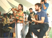 Ryan Thomson performs on electric violin in Prescott Park, Portsmouth, New Hampshire